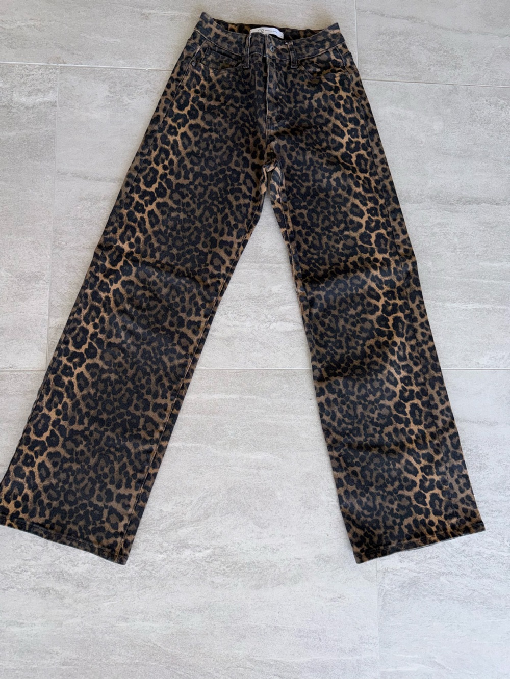 Q2 Leopard Print Wide-Leg Jeans - Brown & Black